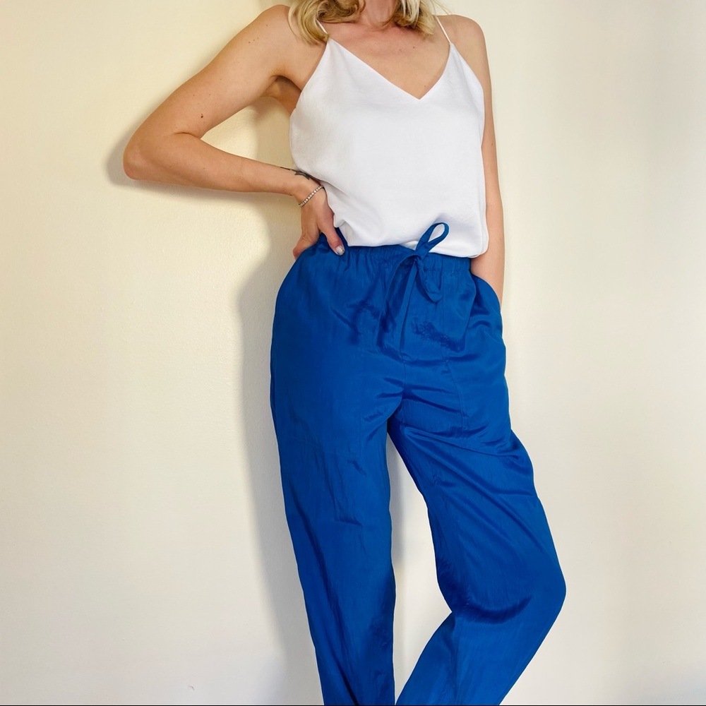 New Helmut Lang Sheer Crinkled Pull-On Pants blue parachute track